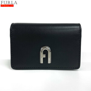 1円～！【70520-5BS】未使用・展示処分品　FURLA フルラ カードケース WP00125 名刺入れ ムーンビジネスカードケース レザー 本革 ロゴ 黒