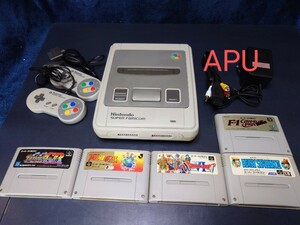 任天堂 スーパーファミコン 後期 APU 希少 すぐ遊べるセット コントローラ ケーブル アダプタ SFC ソフト5本 ドラクエ Nintendo