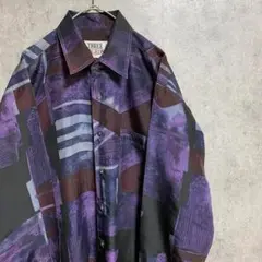 90S vintage 長袖　柄シャツ　シルク　メンズ　古着　個性派　B3