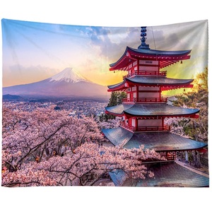 タペストリー 大判 壁掛け おしゃれ 日本 富士山 桜 自然 花 風景 大きい 背景布 ウォール フラッグ インテリア 布 150×130cm 五重塔