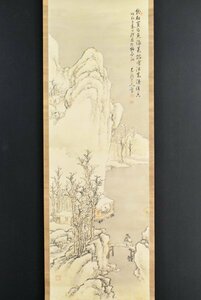 K4555 模写 天龍「雪景山水図」絹本 漁師 日本画 絵画 中国 掛軸 掛け軸 古美術 人が書いたもの