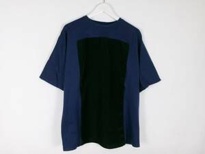 ハレ HARE Tシャツ カットソー バイカラー クルーネック オーバーサイズ 半袖 M ネイビー ブラック メンズ 中古 /EY