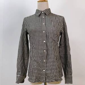 S1162 ★美品★ UNIQLO ユニクロ レディース シャツ 長袖 人気 S 黒 チェック柄 綿100% 上品 キュート エレガントガーリー 白 胸ポケット