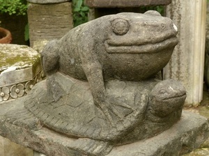 亀の上に乗るカエルの石像60kg　蛙石　ガーデニング　ガーデンオブジェ　引き取り限定　0612