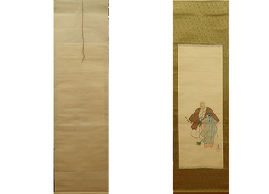 津端道彦 日本画 高砂　道彦　掛け軸　掛軸　　絹に彩色　角骨軸　Japanese hanging scroll　合箱