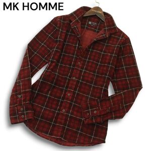 MK HOMME ミッシェルクラン オム 秋冬 コーデュロイ★ 長袖 チェック柄 シャツ Sz.48 メンズ　A4T13057_C#B