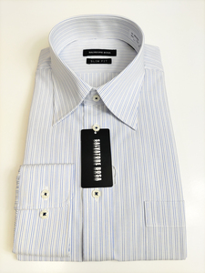 形態安定シャツ 43-86 スリムフィット 綿100％ ブルーストライプ レギュラーカラー 長袖 新品 カッターシャツ 5BA005S-1
