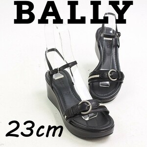 美品●BALLY バリー ライン入り 厚底 レザー ストラップ サンダル 黒 ブラック 36