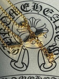 美品/クロムハーツ/Chrome hearts/ローリー　クロス　チャーム　ペンダント　ボールチェーン　50㎝　22k