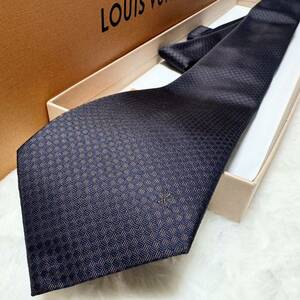 ■未使用■ LOUIS VUITTON ルイヴィトン M78748 クラヴァット マイクロダミエ シルク ネクタイ ビジネス 紳士 ブラウン×ネイビー 成人式