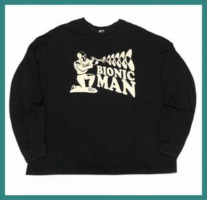 2858◆BIONICMAN バイオニックマン◆ビッグロゴプリント コットン 長袖 Tシャツ ロンT ブラック XL