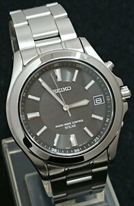 稼働品!!ソーラー電波!! SEIKO/セイコー メンズ 腕時計 7B22-0AY0 日付表示 黒色系文字板 バーインデックス 付属品なし USED品＊