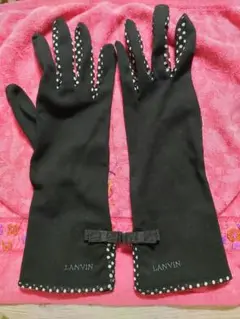 【美品】ランバン　UVカット　手袋　リボン　ドット　黒