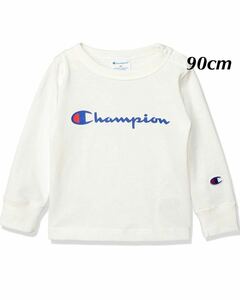 新品16751　Championチャンピオン　90cm 白ホワイト　長袖Tシャツ 胸プリントロゴ丸首Tシャツ 　春オールシーズンキッズジュニア男女兼用