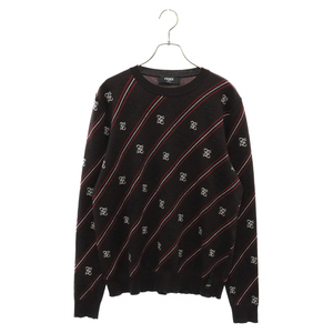 FENDI フェンディ FF Jacquard Crewneck Knit sweater FFジャガードクルーネックニットセーター ブラウン FZY033 AAUF