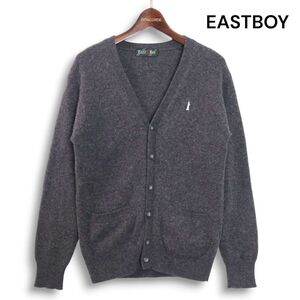 EASTBOY イーストボーイ 秋冬 刺繍♪ ウール100% スクール ニット カーディガン Sz.9 レディース グレー 女子 学生 通学　K4T02329_C#N