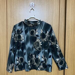 長袖 花柄 総柄 ハイネック カットソー トップス ロンT ロングTシャツ 長袖Tシャツ 大きいサイズ 3L 3Lサイズ