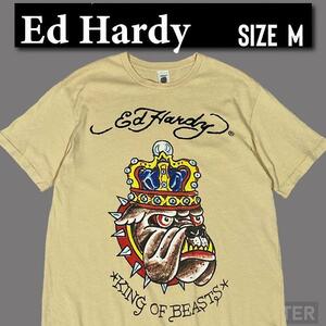 90s EdHardy エドハーディー 半袖 Tシャツ M ベージュ