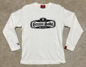 ★中古★ クリームソーダ L/S Tシャツ 白S ★ 角ドクロ CREAM SODA ピンクドラゴン PINK DRAGON ロックンロール ロカビリー クロスナイフ