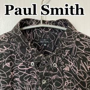 ポールスミス Paul smith 総柄シャツ　落書き調　アートヨーロピアン　長袖　Mサイズ　ブラック