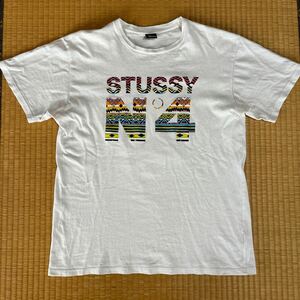 stussy 幾何学模様 N4 ロゴ Tシャツ 白L レア ステューシー