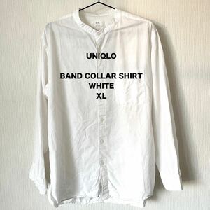 【UNIQLO】ユニクロ バンドカラーシャツ 麻混 長袖 カジュアル ベーシック 匿名配送 メンズ 白 ホワイト XL