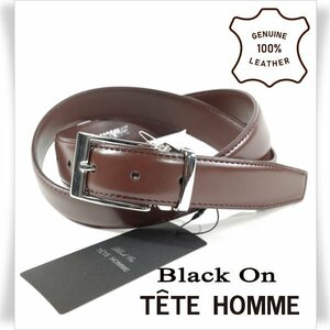 新品1円～★定価0.9万 Black On TETE HOMME テットオム 牛革レザー ビジネスベルト フリーサイズ 本革 茶 ブラウン 本物◆6566◆