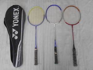 バドミントンラケット♪3本セット♪使用感あり ブリジストン HR25055/YONEX CARBONEX 12/YONEX NANOSPEED 77