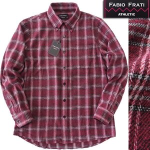 新品 24AW ファビオフラーティ チェック フランネル BD シャツ L ワイン 【FF8W-H471_DRE】 FABIO FRATI ネルシャツ 秋冬 メンズ 起毛