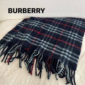 BURBERRY バーバリー ストール マフラー カシミヤ100 ネイビー チェック柄 THR-422