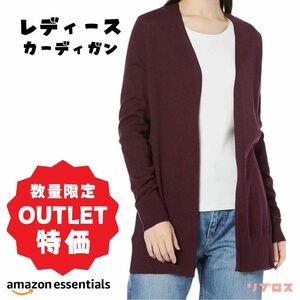 新品 Amazon Essentials カーディガン レディース Lサイズ 長袖 ライトウエイト 前開き バーガンディ コットン 女性 ニット セーター