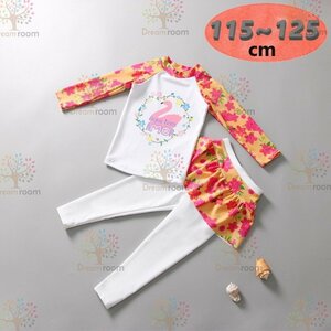 ラッシュガード 水着 上下セットアップ ピンク【2XL】115-125cm 子供服 女の子 レギンス 長袖 ズボン 日よけ ビキニ 海 プール swi-107