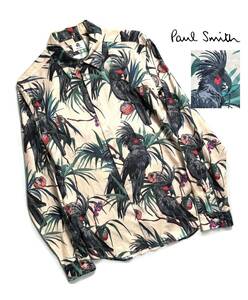 名作【春夏】Paul Smith ポールスミス 花柄 長袖シャツ L 総柄 ボタニカル オウム メンズ リネン混 送料520円【COCKATOO & BOTANICAL】綿麻