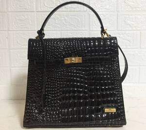 no28878 valentino marudini バレンティノ レザー エナメル シャイニング クロコダイル 型押 2way フォーマル ショルダー ハンドバッグ