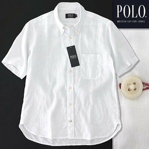 新品 POLO BCS ポロ 清涼 リネン シャンブレー 半袖 BDシャツ L 白 【NXP693_10】 春夏 メンズ ボタンダウン ポニー 麻 サマー 盛夏 刺繍