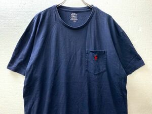 ポロラルフローレン コットン ポケット Tシャツ 紺 (L) ネイビー ポケT POLO 半袖