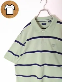 【IZOD ポロシャツ 刺繍ロゴ ハーフボタン ボーダー 海外古着タイ製A267