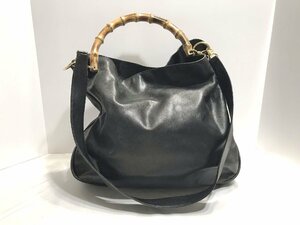 ■【YS-1】 グッチ GUCCI ■ バンブー ハンドバッグ ショルダーバッグ ■ ブラック 黒系 33cm×37.5cm 【同梱可能商品】■D