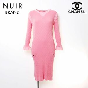 シャネル CHANEL ワンピース ココボタン 長袖 コットン ピンク