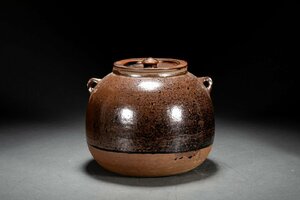 【善古堂】某有名オークション買入 時代物 施釉陶 二糸缶 茶葉入 茶煎道具 骨董品 古美術0508-16S01