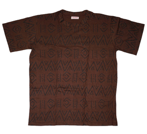 アフリカ　ボゴラン　泥染めプリント　Tシャツ　メンズL～XLサイズ　ブラウン