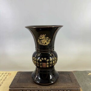 古玩 収蔵品放出 中国宋代の汝窯五金釉画金刻字花觚高さ:22.5cm口:14.5cm腹:10.5cm底:11.3cm(E-8)