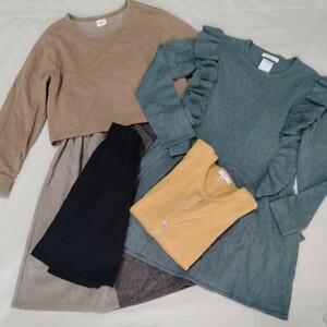 +WX64 まとめ 4枚 セット 福袋 女子 130 SHIPS GLOBAL WORK ZARA Rio ワンピース リバティ カーディガン ショートパンツ アースカラー