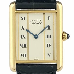 カルティエ CARTIER マストタンク LM ヴェルメイユ 590005 腕時計 シルバー925 GP レザー クォーツ アイボリー レディース 【中古】