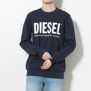 DIESEL/ディーゼル/S-GIR-DIVISION-LOGO FELPA/フロントロゴプリント クルーネックスウェットシャツ/ネイビー/Mサイズ