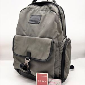 【極美品】COACH コーチ リュック バックパック A4 多収納 ビジネス 通勤 通学 グレー ブラック メンズ レザー ナイロン 大容量 新型