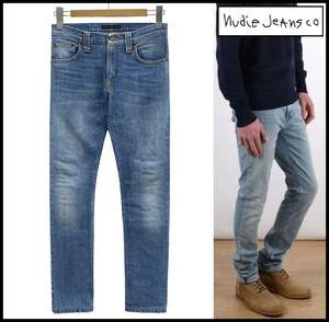 Nudie Jeans ヌーディージーンズ TUBE TOM ORG BLUE LIGHTNING USED ウォッシュ 加工 ストレッチ スキニー スリム デニム パンツ 28