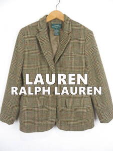 90s ローレンラルフローレン ★ ウール グレンチェック ブレザー 10 ★ LAUREN RALPH LAUREN レディース テーラードジャケット ツイード