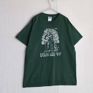 00s USA vintage Tシャツ / M コットン グリーン プリント イラスト 文字 半袖 ビンテージ T4-07096-9220