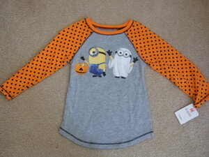 ★h28 新品 タグ付き ハロウィン ミニオンズ ラグラン Tシャツ ５T 100㎝～110㎝ グレー 水玉 アメリカ購入★ミニオンズ HALLOWEEN